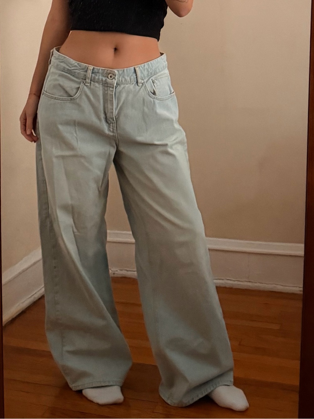 Wide Leg Women's Jeans in Light Mint Green
